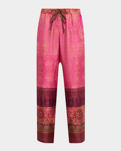 Pierre-louis Mascia Cropped Floral & Paisley-print Pants In Pink Multi