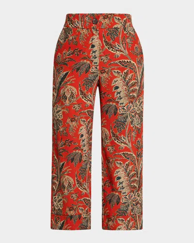 Pierre-louis Mascia Cropped Floral-print Pants In Orange Multi