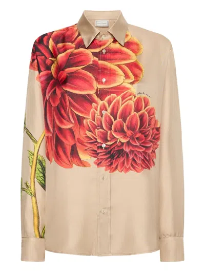 Pierre-louis Mascia Dahlia Print Silk Shirt In Neutral