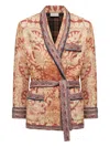 Pierre-louis Mascia Damask-pattern Belted Jacket In Brown