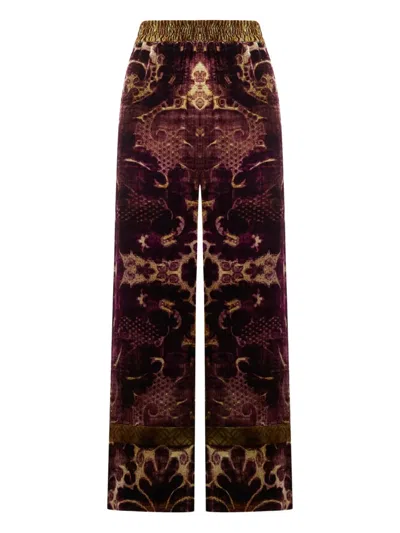 Pierre-louis Mascia Damask-print Velvet Trousers In Burgundy