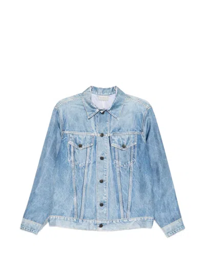 Pierre-louis Mascia Pierre Louis Mascia Denim Print Silk Jacket In Blue