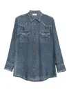 Pierre-louis Mascia Pierre Louis Mascia Denim Print Silk Shirt In Blue