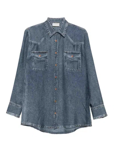 Pierre-louis Mascia Denim Print Silk Shirt In Blue