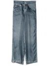 Pierre-louis Mascia Pierre Louis Mascia Denim Print Silk Trousers In Gray