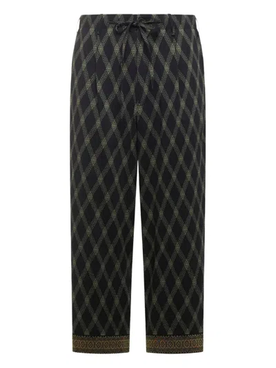 Pierre-louis Mascia Diamond-pattern Drawstring-waist Trousers In Black