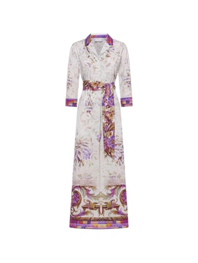 Pierre-louis Mascia Diomede Belted Floral-pattern Shirt Midi Dress In Multi