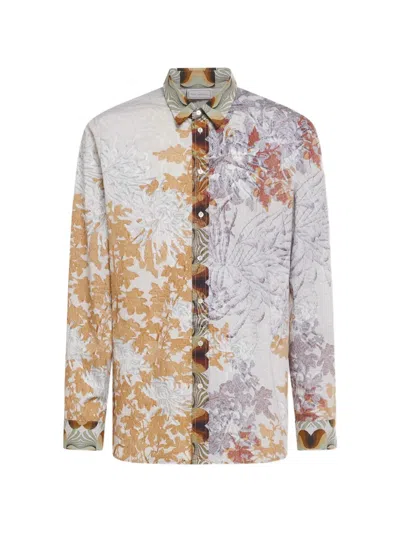 Pierre-louis Mascia Diomede Floral-print Longsleeve Shirt In Gray