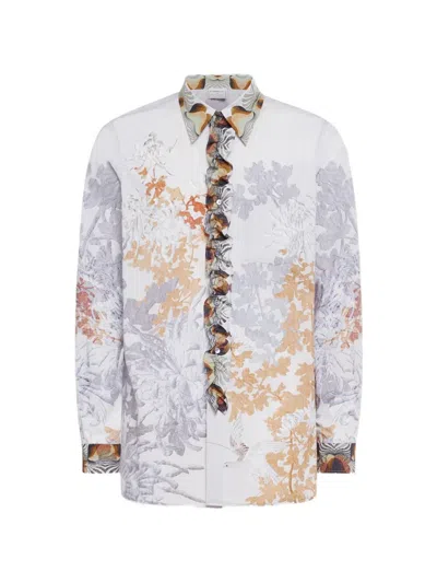 Pierre-louis Mascia Diomede Ruffled Floral-print Shirt In Gray