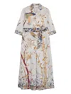Pierre-louis Mascia Diomedes Bird-print Belted Shirt Dress In Multi