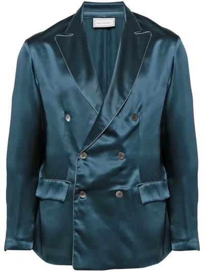 Pierre-louis Mascia Double Breasted Silk Blazer In Blau