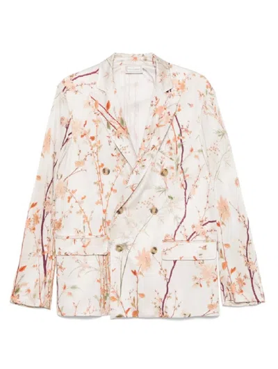 Pierre-louis Mascia Double-breasted Floral Print Jacket In White