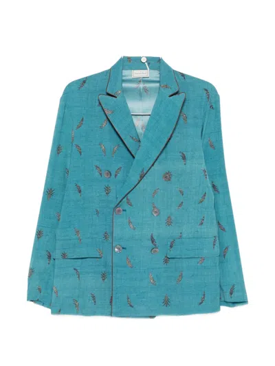 Pierre-louis Mascia Pierre Louis Mascia Printed Silk Jacket In Blue