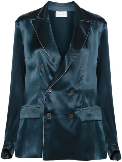 Pierre-louis Mascia Double-breasted Silk Blazer In Blau