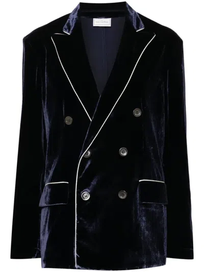 PIERRE-LOUIS MASCIA DOUBLE-BREASTED VELVET JACKET WITH PEAK LAPELS