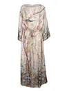 Pierre-louis Mascia Beige Floral Silk Long Dress In Beige