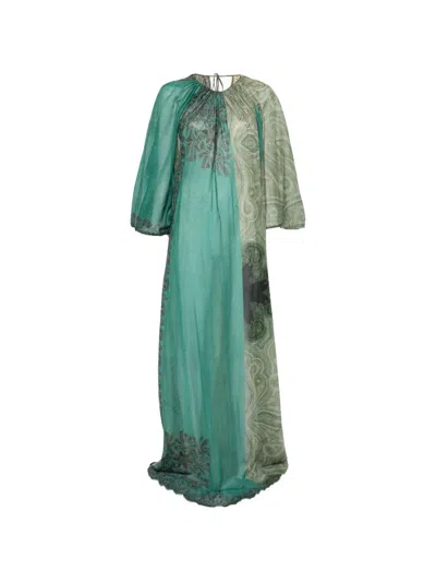 Pierre-louis Mascia Pierre Louis Mascia Silk And Cotton Blend Long Dress In Blue