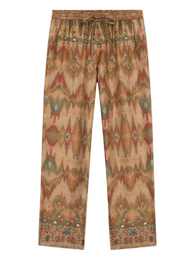 Pierre-louis Mascia Embellished Ikat-pattern Trousers In Nude
