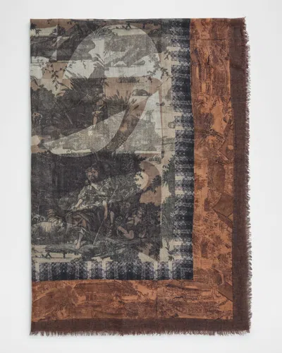 Pierre-louis Mascia Euclide Floral-print Cashmere Scarf In Brown