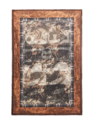 Pierre-louis Mascia Euclides Landscape-print Border Scarf In Brown