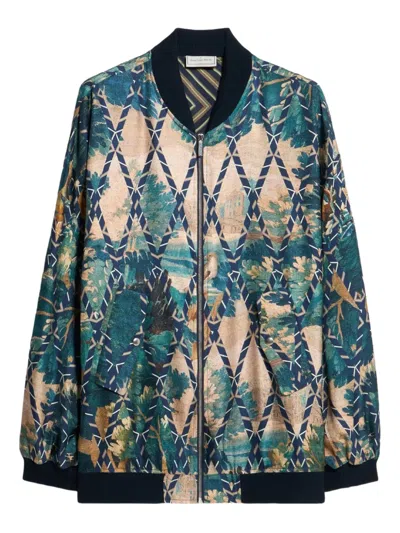 Pierre-louis Mascia Falson Tapestry Balloon-sleeve Bomber Jacket In Blue