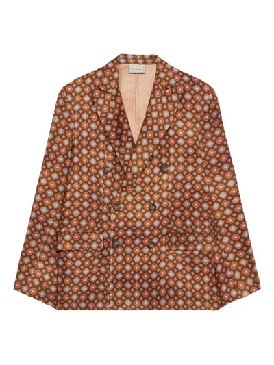 Pierre-louis Mascia Fancy Geometric-pattern Blazer In Brown