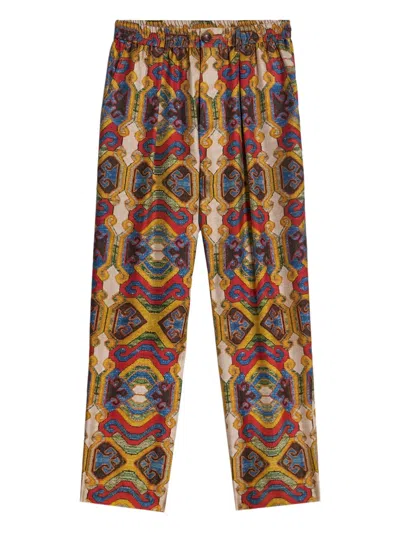 Pierre-louis Mascia Fancy Geometric-pattern Silk Trousers In Multi