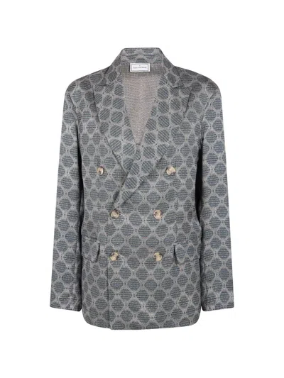 Pierre-louis Mascia Double-breasted Patterned Blazer In Gray