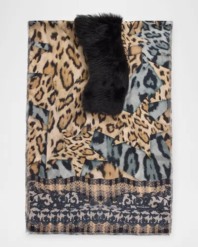 Pierre-louis Mascia Fancy Shearling Pattern Scarf In 512818101 Animal Multi