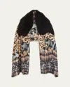 Pierre-louis Mascia Fancy Shearling Pattern Scarf In 512818101 Gray Blue
