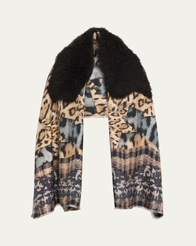 Pierre-louis Mascia Fancy Shearling Pattern Scarf In 512818101 Gray Blue