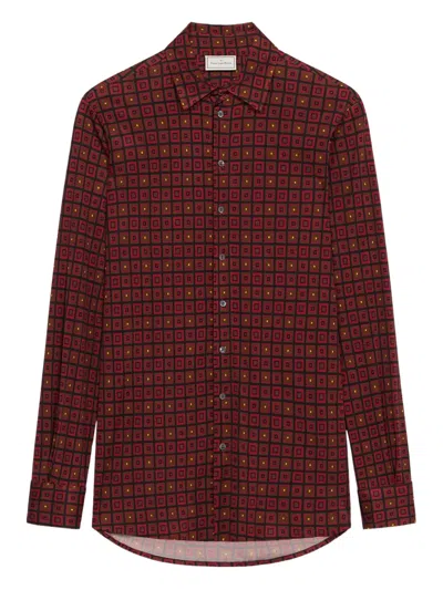 Pierre-louis Mascia Febo Geometric-print Shirt In Brown