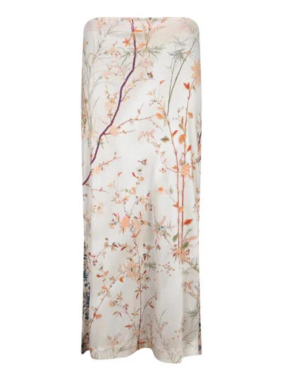 Pierre-louis Mascia Febos Floral Beige Silk Midi Skirt