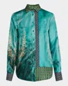 Pierre-louis Mascia Pierre Louis Mascia Printed Silk Shirt In Green Multi