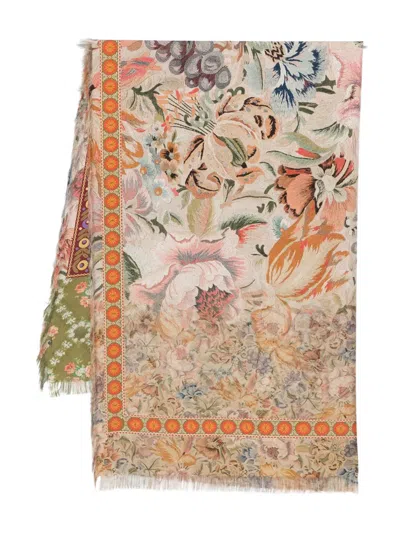 Pierre-louis Mascia Floral Border Scarf In Neutral