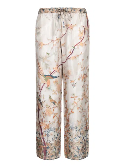 Pierre-louis Mascia Floral Embellished Beige Trousers With Relaxed Fit
