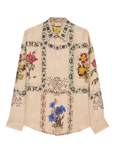 Pierre-louis Mascia Floral-panel Shirt In Neutral