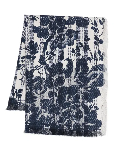 Pierre-louis Mascia Floral-pattern Fringe-edge Scarf In Blue
