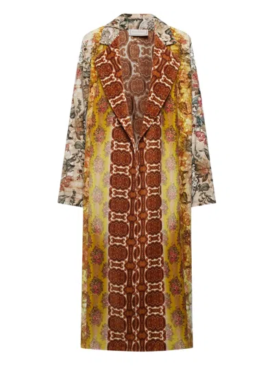 Pierre-louis Mascia Floral-patterned Lapel Coat In Brown
