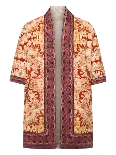Pierre-louis Mascia Floral-patterned Short-sleeved Coat In Brown