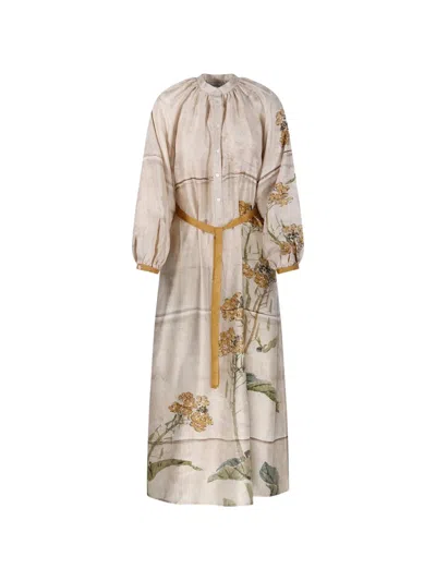 Pierre-louis Mascia Floral-print Belted Midi Dress In Neutral