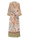 Pierre-louis Mascia Pierre Louis Mascia Printed Silk Long Dress In Neutral