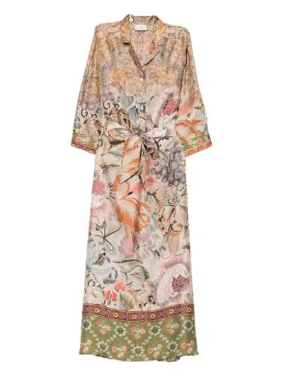 Pierre-louis Mascia Floral-print Belted Shirt Dress In Neutral