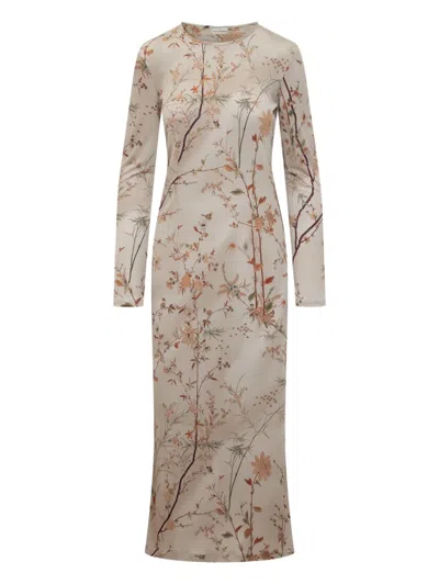 Pierre-louis Mascia Silk Dress With Delicate Floral Pattern Print In Beige