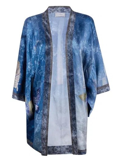 Pierre-louis Mascia Pierre Louis Mascia Printed Silk Kimono In Blue