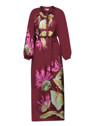 Pierre-louis Mascia Floral Print Maxi Dress With Cinched Waist In Red