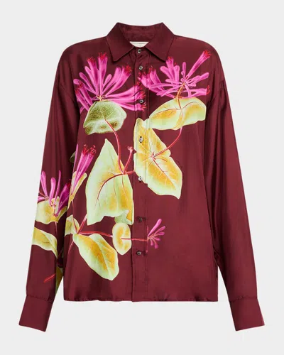 Pierre-louis Mascia Floral-print Organic Silk Shirt In Red