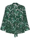 PIERRE-LOUIS MASCIA FLORAL PRINT SILK JACKET WITH PIPED-TRIM DETAILING FOR WOMEN