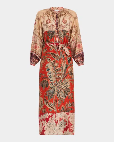 Pierre-louis Mascia Floral-print Silk Midi Dress In Orange