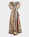 Pierre-louis Mascia Wrap Maxi Dress With Intricate Patterns In Gold Multi
